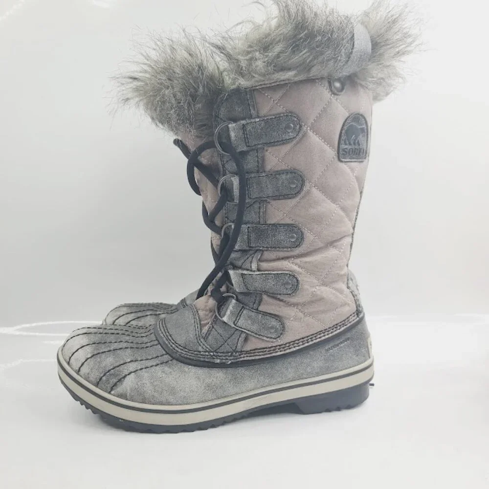 Sorel Women's Brown Black Tofino II Quilt Leather Fur Winter Snow Boots Size 9.5